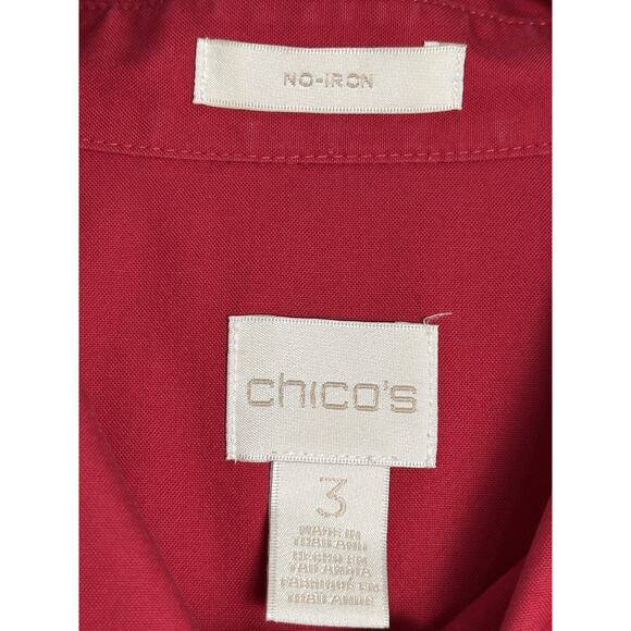 Chicos Womens Shirt 3 XL Red Button Up No Iron Long Sleeve Career Easy Work - Picture 2 of 9